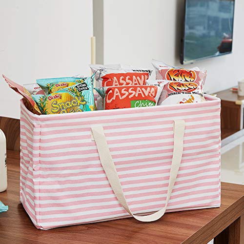 Llarug 46L Canvas Collapsible Utility Tote Bag,Oversized Beach Bag,Reusable Grocery Shopping Bag,Large Carry Bag,Laundry Basket (Pink,1Pc) #TOP4