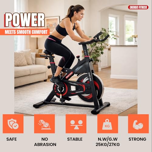 Image of Spin Bike Exercise, 20kg Flywheel | EHC-022 Home Use Indoor Cycling Bike for Cardio & Weight Loss | LCD Screen with Multi Tracking, Adjustable Seat & Handlebars | Quiet Belt Drive, 140kg Max User Capacity Exercise Cycle