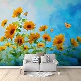Quadro su Tela Non Tessuta - Blu Bello E Romantico Piante Girasoli Farfalle - 200 x 140 cm - Decorazione Murale - quadri moderni Soggiorno Camera Da Letto Femminile
