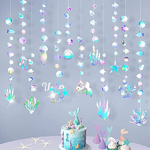 Image of Cheerland Iridescent Under The Sea Party Decorations Holographic Bubble Garlands Decoration Mermaid Birthday Decor for Ocean Theme Baby Shower Summer Beach Pool Moana Spongebob Theme Party Supplies