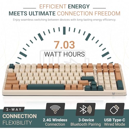 Qisan Wireless/Wired Mechanical Keyboard, Triple Mode 2.4G/USB-C/BT Wireless Gaming Keyboard, 100 Keys (98%) US Layout Brown Switch Rechargeable RGB Backlit Keyboards | Brown Combo by Qisan - Image 5