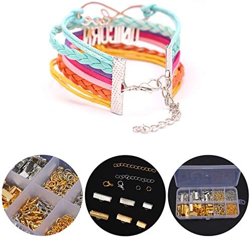 Jewelry Accessories Set with Pinch Crimp Ends Ribbon End, Lobster Clasps, Open Jump Rings, Extension Chains for Bracelet Necklace Choker Jewelry Making (370 Pieces)