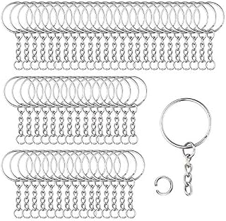 100 Pieces Metal Split Key Rings with Chain and Open Jump Rings, 1" Diameter Split Key Chain Rings for DIY Crafts, Keys, Pendant, Jewelry Making(Silber)