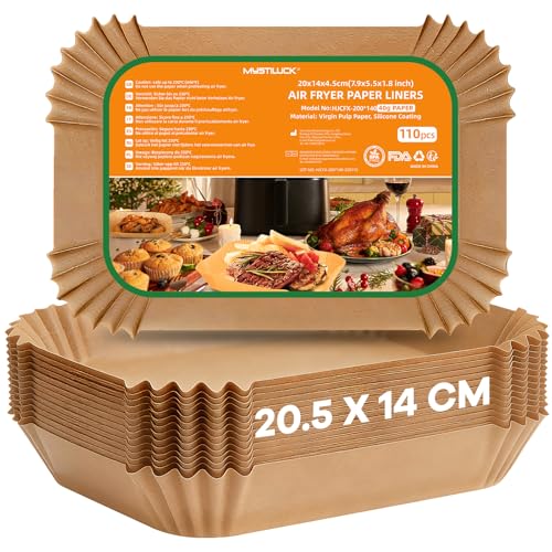 QIVORO 110 Pieces 20.5x14cm Parchment Paper Liners for Dual Air Fryer Air Fryer Accessories Non-Stick Waterproof Oil-Resistant Disposable Trays Compatible with Ninja Dual/Double Stack Air Fryer.