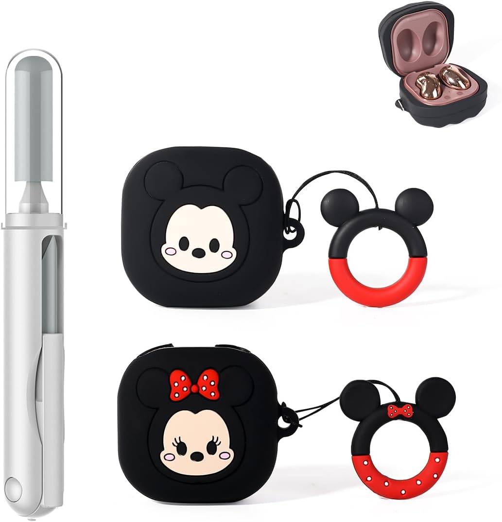 (2 Pack+ Cleaning Pen) Suublg Case for Galaxy Buds FE/Buds2/2/Pro/Live Protective Silicone Cover with 3 in 1 Cleaning Brush Pen Tools