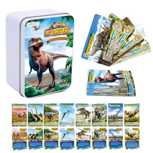 IKRUZZI 168 PCS Dinosaur Cards Set - Educational Learning Flash Cards, Collectible Trading Cards for Kids, Dino Games, Prehistoric Animals Toys