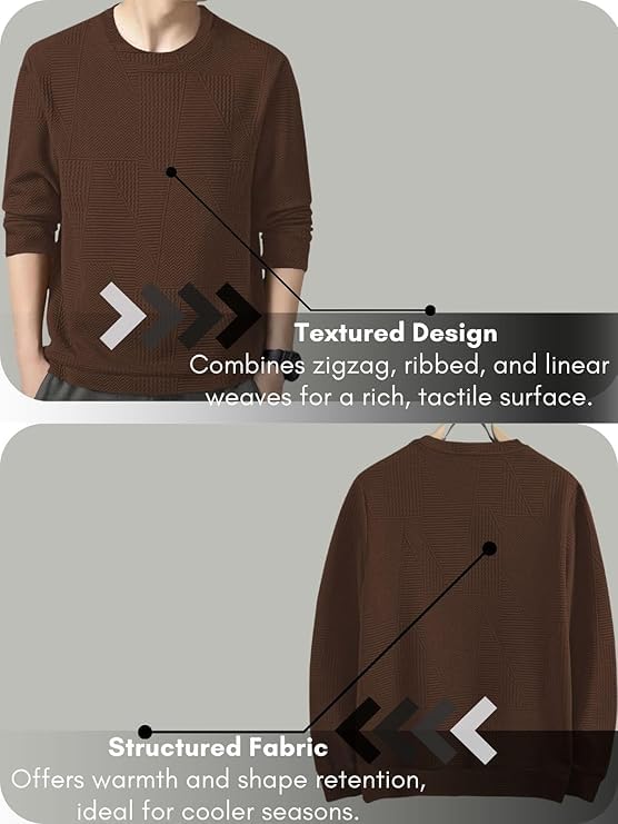 Image of GRECIILOOKS Full Sleeve T Shirt for Men | Casual T-Shirts for Man|Poly Cotton Textured Oversized Fit T-Shirt | Round Neck T-Shirt's