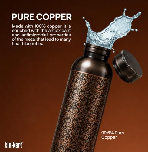 Image of Kin-Kart 100% Pure Copper Water Bottle 1 Liter | Leak Proof Ayurvedic Health Bottle | Eco-Friendly Drinking Bottle Boosts Immunity & Digestion Antique Design (ANTIQUE DOME NECK, COPPER)