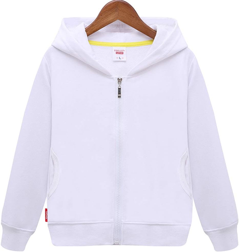 HAXICO Unisex Children Solid Zip-Up Hooded Sweatshirt Toddler Baby Boys Girls Classic Hoodie Cotton Tops Blouse White