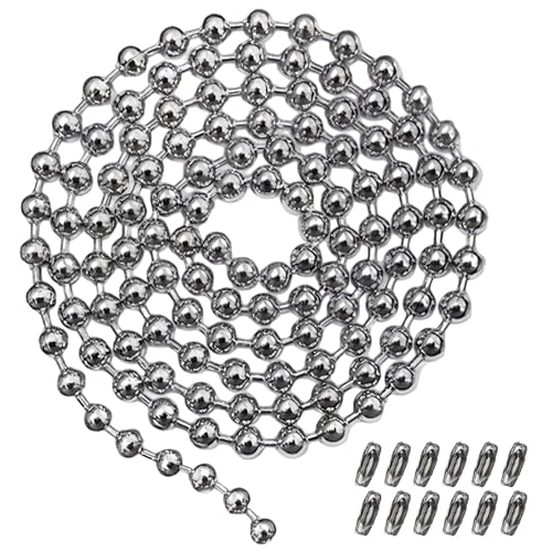 5 Meter Roller Blind Chain, Beaded Ball Pull Chain Extension Roller Shade Bead Chain Extender, with 12 Connectors Ball Chain for Roller Blind Extension