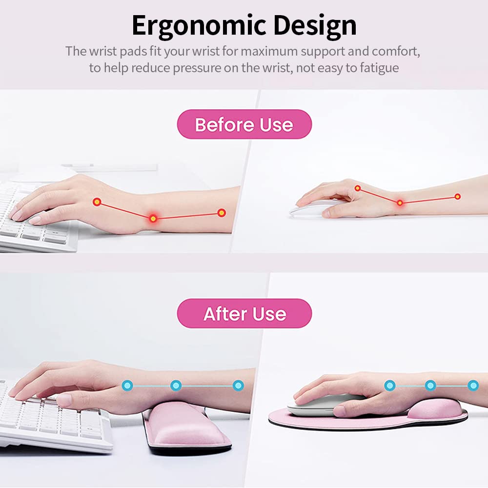 Acouto Repose-poignet Ergonomique pour Clavier, Ensemble de Repose-poignets avec Base en Caoutchouc Antidérapante, Support Maximal pour le -poignet, pour Souris, pour Clavier, Ergonomique (Rose rouge)