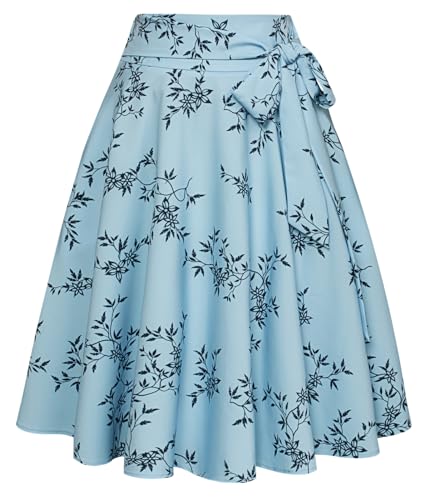 Belle Poque Swing Aline Vintage Skirts Spring Summer Floral for Women 2024 Black Blue Flower M