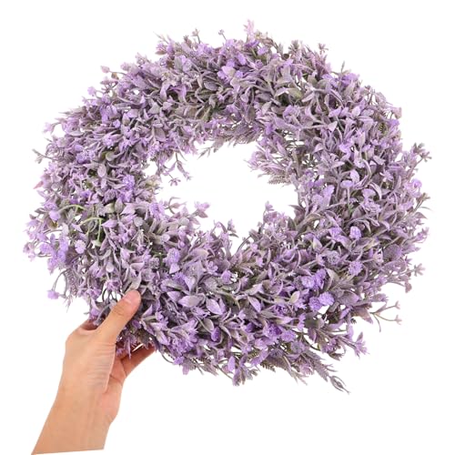 Couronne de lavande pour porte extérieure résistante aux intempéries fleurs plastique Cabilock - 5