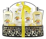 Spa Gift Basket! Beautiful Metal Bath Basket Gifts for Women with Lush Bath Bombs, Bubble Bath infused with Grapefruit Essential Oil! Natural Spa Baskets for Women with Bath Bombs Body Lotion and more