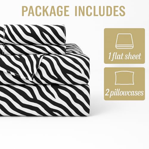 Image of Cottington Lane Premium 100% Cotton Flat Bedsheets with 2 Pillow Covers |186 TC Super Soft - Animal Print Zebra Double - 90x100 Inch