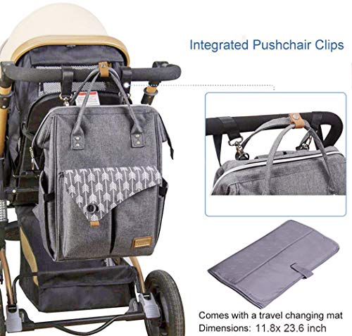 Lekebaby Diaper Bag Backpack For Mom Large Maternity Nappy Bag Changing Bags With Insulated Pockets Grey With Arrow Print #TOP4