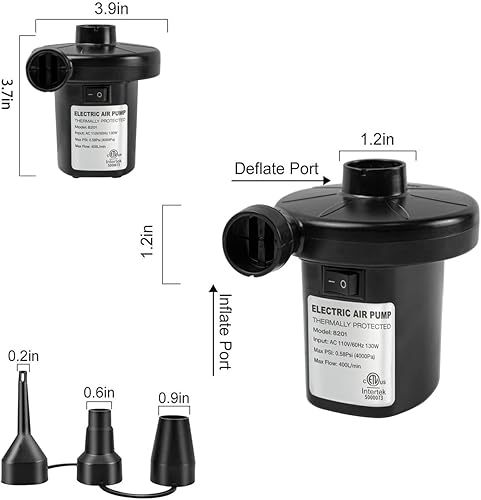 Miniatura 4 de Bomba de aire eléctrica para inflables, bomba de colchón de aire inflador, bombas defladoras con 3 boquillas bomba de aire de piscina para inflables