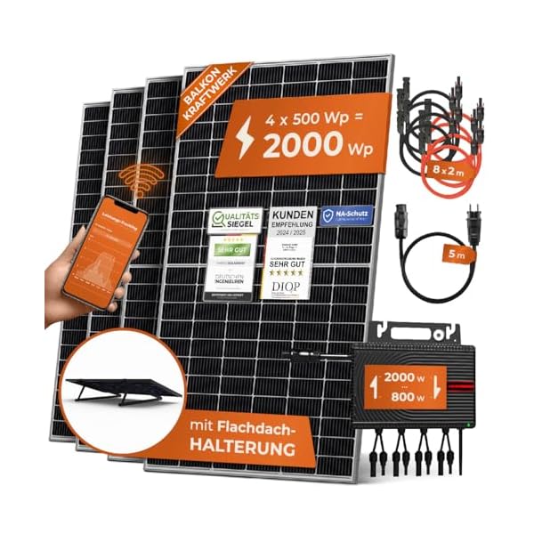 Solarway® Balkonkraftwerk 2000W komplett Steckdose - neuester 2000W Wechselrichter - Solaranlage Komplettset - 500W Solarmodule & Envertech & Zubehör