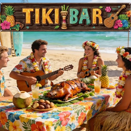 Image of Nuxovilar Tiki Bar Sign Luau Party Decorations 78.7x17.7Inches