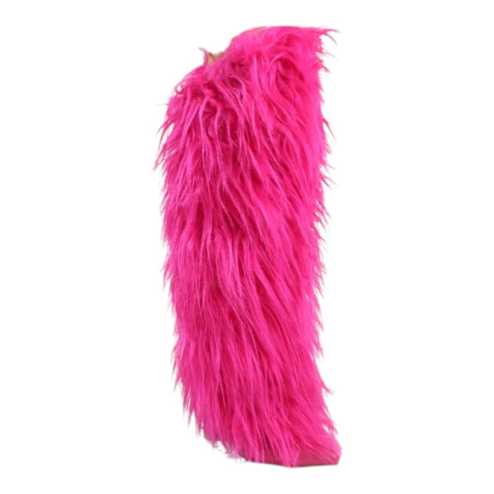 Liliana Women Chunky Heel Pointed toe Knee high Fur boots With Full Side Zipper Runs Small
