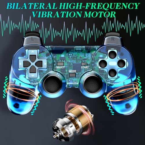 Image of Degulan Wireless Controller Compatible with PS-2 Console, Remote Gamepad for Play 2 (ClearRed and ClearBlue)
