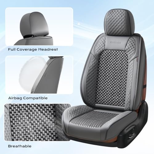 Image of Coverado Car Seat Covers Full Set: Breathable Leather Seat Covers for Front & Rear Seats, Waterproof Car Seat Protector, Universal Fit for Most Cars SUVs Trucks, Gray