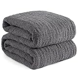 GINAMUSE Grey Ultra Soft Knit Throw Blanket for Couch,50'X60' Microfiber Fluffy Cozy Warm Knitted Blankets with Checked Pattern for Sofa Bed
