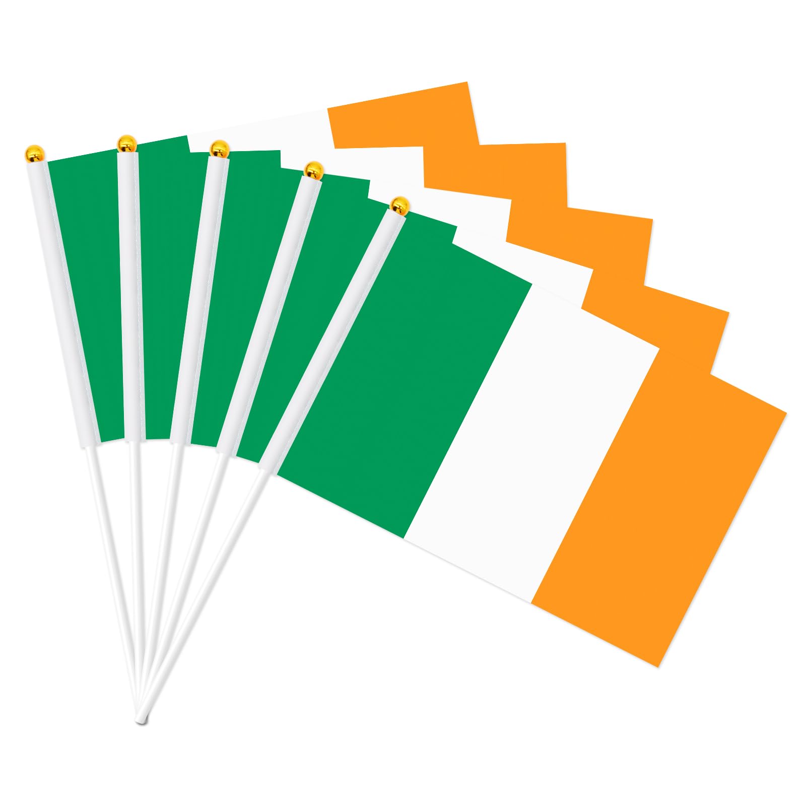 20 Pack Small Ireland Flag Stick 5'' x 8'' - Handheld Waving Irish Flags 14 x 21 cm, Mini Ireland Flag for Outdoor Parades, St Patrick's Day Celebrations, National Independence Day Party Decorations