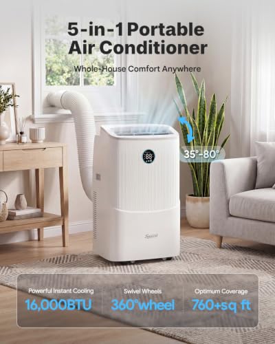Image of 16000 BTU Portable Air Conditioners, Cools Up To 780 Sq. Ft., 5-In-1 Smart AC Unit With WiFi App, Remote, Fast Cooling, Dehumidifier, Fan, Sleep Mode, 24H Timer And Window Kit,Upgraded Clean White