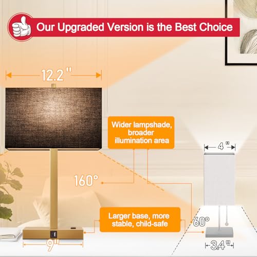 Image of Lynnoland 21 inch Set of 2 Bedside lamp with USB A+C & AC Outlets, Touch Control 3-Way Dimmable Nightstand Lamps for Bedroom Living Room Office Reading, Black Shade Touch Lamps, 3000K LED Bulbs Included