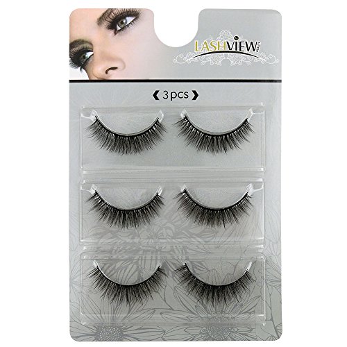 LASHVIEW 3 Pairs 3D False Eyelashes Soft Black Handmade Natural Look Eye Lashes Fake Eyelashes （JRS041）