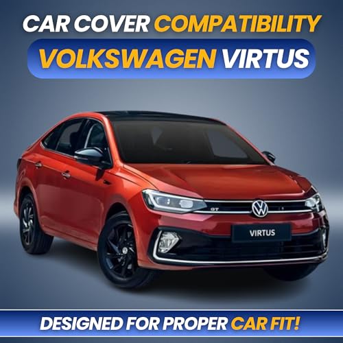 Image of 100% Waterproof Car Cover for Volkswagen Virtus 2022-2026 | Heavy-Duty 3-Layer | All-Weather Rain, | Custom Fit with Mirror & Antenna Pockets | Soft Inner Lining, Adjustable Belt | Navy Blue