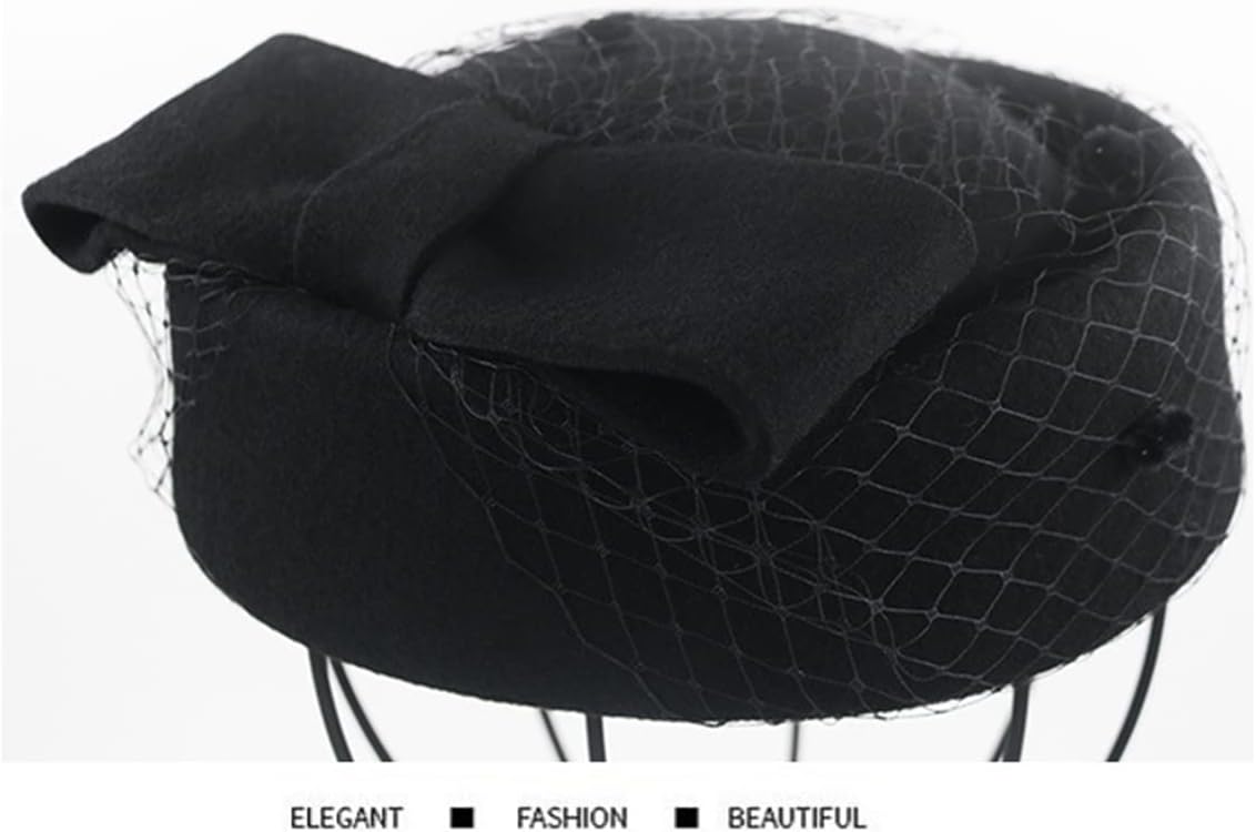 Women's Vintage 100% Wool Felt Cloche Bucket Bowler Hat Winter Vintage Bow Fedoras Church Fascinator - Image 4