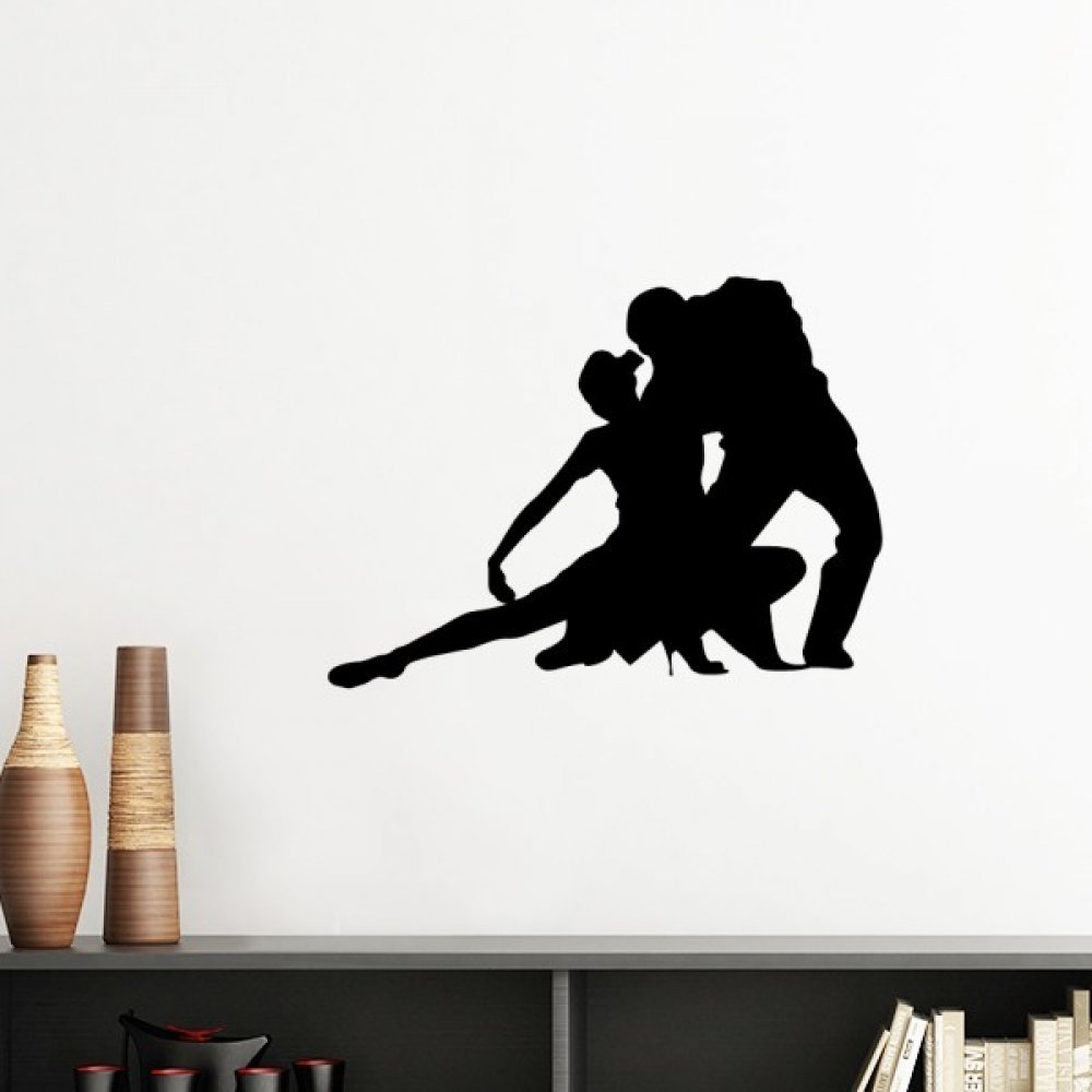Sticker mural silhouette danseurs duo jaune 30cm pour deco chambre