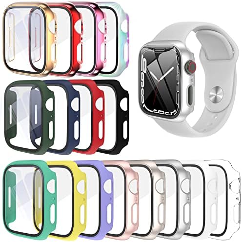 PKMH [16 Pack] Hard PC Case with Screen Protector Compatible for Apple Watch Series 7/8 41mm, Full Edge All Around Protective Bumper Anti-Scratch Frame Cover for iWatch Smartwatch Accessories