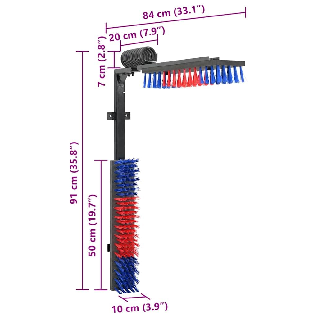 vidaXL Spazzole per il bestiame Rosso e Blu 84 x 10 x 91 cm PVC, Sistema di Spazzole per Bestiame, Montaggio a Parete Robusto, Strumenti di Grooming per Animali
