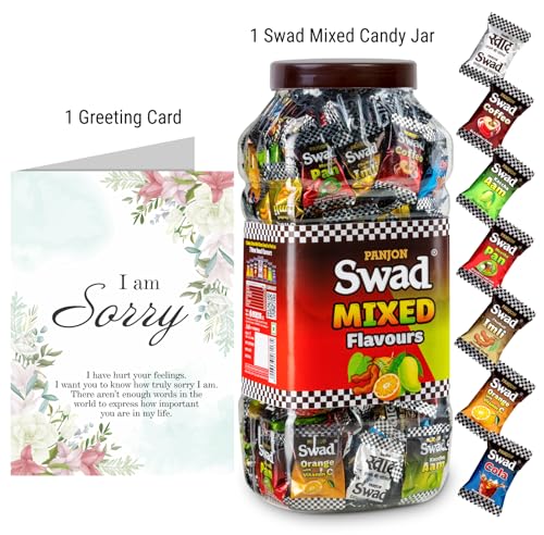 Image of Swad I am Sorry Apology Gift with Card (Swad Mixed Flavours Candy 200 Jar & 1 Greeting card) 2 units