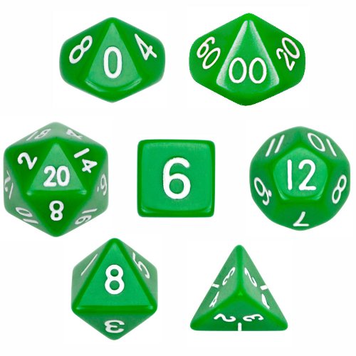 Wiz Dice 7 Die Polyhedral Set - Solid Green with Velvet Pouch