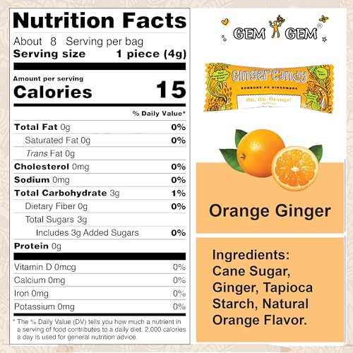 Gem Gem Ginger Candy Chewy Ginger Chews (Orange, 1.25 oz Tasting Samples) - image 3