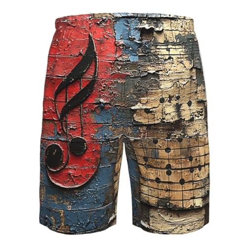 Men's Beach Shorts Board Casual Quick Dry Swim Trunks Holiday - Music Notes Vintage Art4