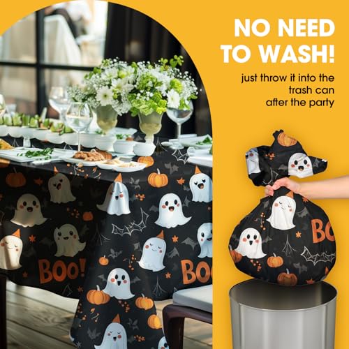 Image of Niuara Halloween Black Plastic Table Cloth - 4 Pack 54 inch x 108 inch Rectangle Disposable Tablecloths for 6FT Tables, Table Cover for Party, Holiday & Gathering Use