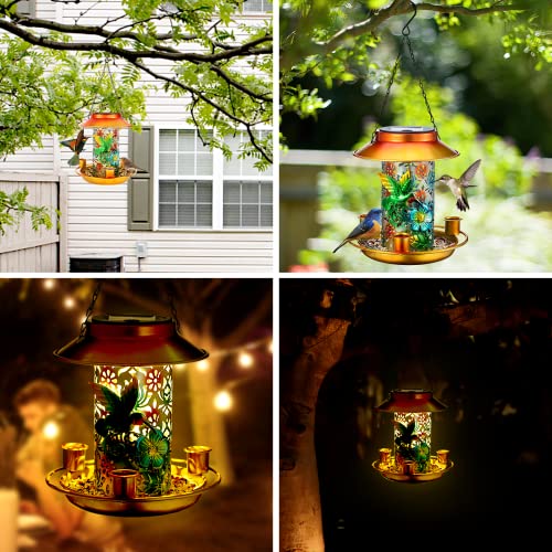 Bird Feeders For Outdoors Hanging, Alltope Hummingbird Feeder Squirrel Proof Bird Feeder With Feeding Ports Drinking Cups, Solar Bird Feeder Wild Metal Bird Feeder Garden Decor For Outdoors Hanging #TOP6