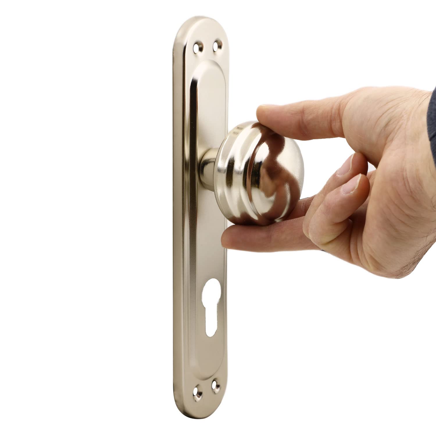 Badem10 Kumru Aynalı Niken Kapı Tokmağı Topuzu Kolu Metal Tokmak Yale