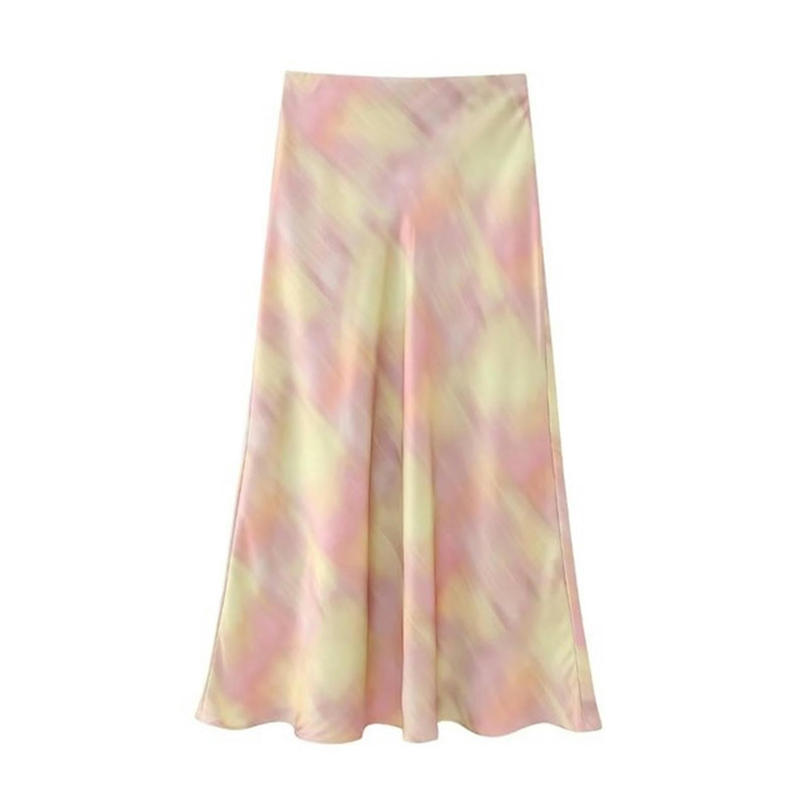 NOGRAX Długa spódnica damska letnie satynowe spódnice moda tie-dye zamek błyskawiczny damska elegancka ulica spódnica do kostek odzież