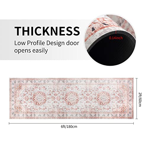 Melajia Laundry Room Runner Rug Non Slip 2X6 Large Laundry Room Rubber Mat Pink Washable Kitchen Floor Mats Low-Profile Hallway Runner Rug For Entryway Bathroom #TOP1