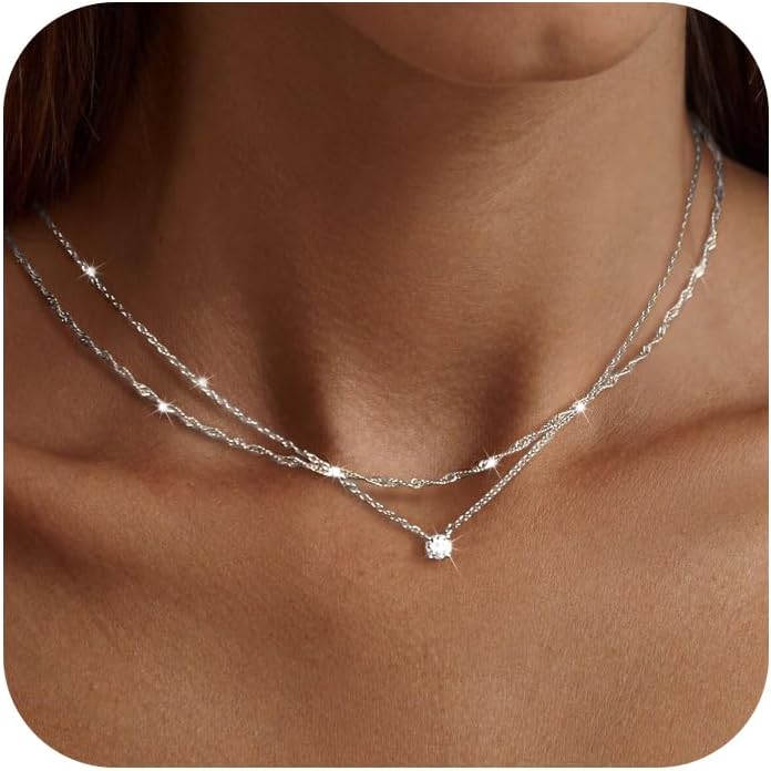 Diamond Necklaces for Women, Dainty 14k Gold/Sterling Silver Choker Necklace Simple Gold Plated CZ Jewelry Necklaces for Women Trendy Gifts