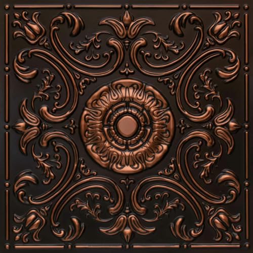 From Plain To Beautiful In Hours 511 Venice PVC 2' x 2' Lay-in or Glue-up Ceiling Tile (Covers / 300 sq.ft), Antique Copper, 75 Piece