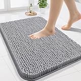 Arotive Bathroom Rugs 24x16, Extra Soft Absorbent Shaggy Chenille Bath Rugs, Machine Washable Rubber Backing Non-Slip Bath Mats for Bathroom Floor Tub and Shower, Home Decor Accessories, Grey