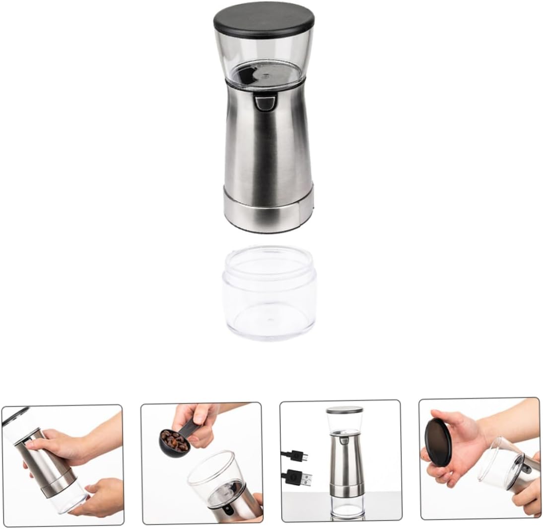 Electric Coffee Bean Grinder USB Rechargeable Compact Stainless Steel Mill with Coarseness Easy to Clean Multifunctional for Household and Kitchen Use