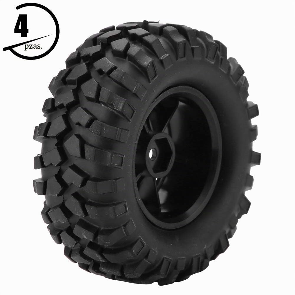 Dilwe Neumáticos RC, 4 Piezas, Diseño Resistente, Neumáticos de Goma con Ejes, 6 Hoyos, para RC Crawler, Off-Road Truck, Modelismo, Pruebas en Terrenos Accidentados, 1/10 Escala